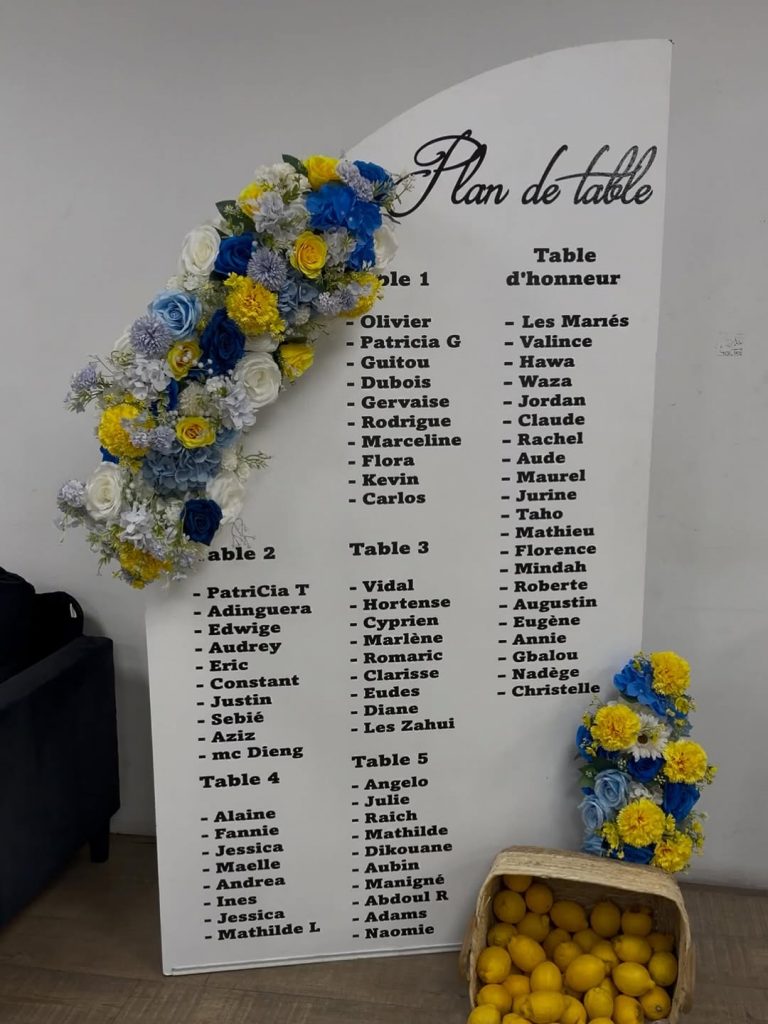 Plan de table élégant, pensé pour allier organisation et esthétisme. Une harmonie de couleurs et